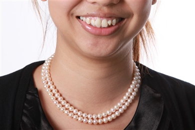 Necklace - Double Strand Premium Quality White 7 mm